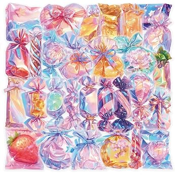 Pack of 50 Candy Stickers Pack Candy Sticker Set Waterproof Vinyl Stickers for Laptop Children Cars Motorcycle Bicycle Skateboard Luggage Suitcase Computer Sticker Graffiti Decal
