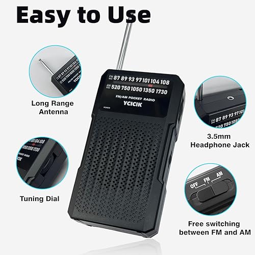 Miniatura 7 de Radios Am FM portátil, radio alimentada por batería con clip trasero, conector para auriculares, radio portátil con altavoz, pequeños regalos para