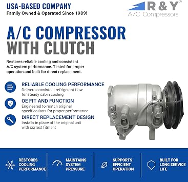 RYC Automotive Air Conditioning Compressor EG444-01 (Fits Nissan D21 2.4L 1986-1994; Fits Nissan Pickup 2.4L 1994-1997; Fits Nissan 720 2.0L, 2.4L, 2.5L 1985-1986)