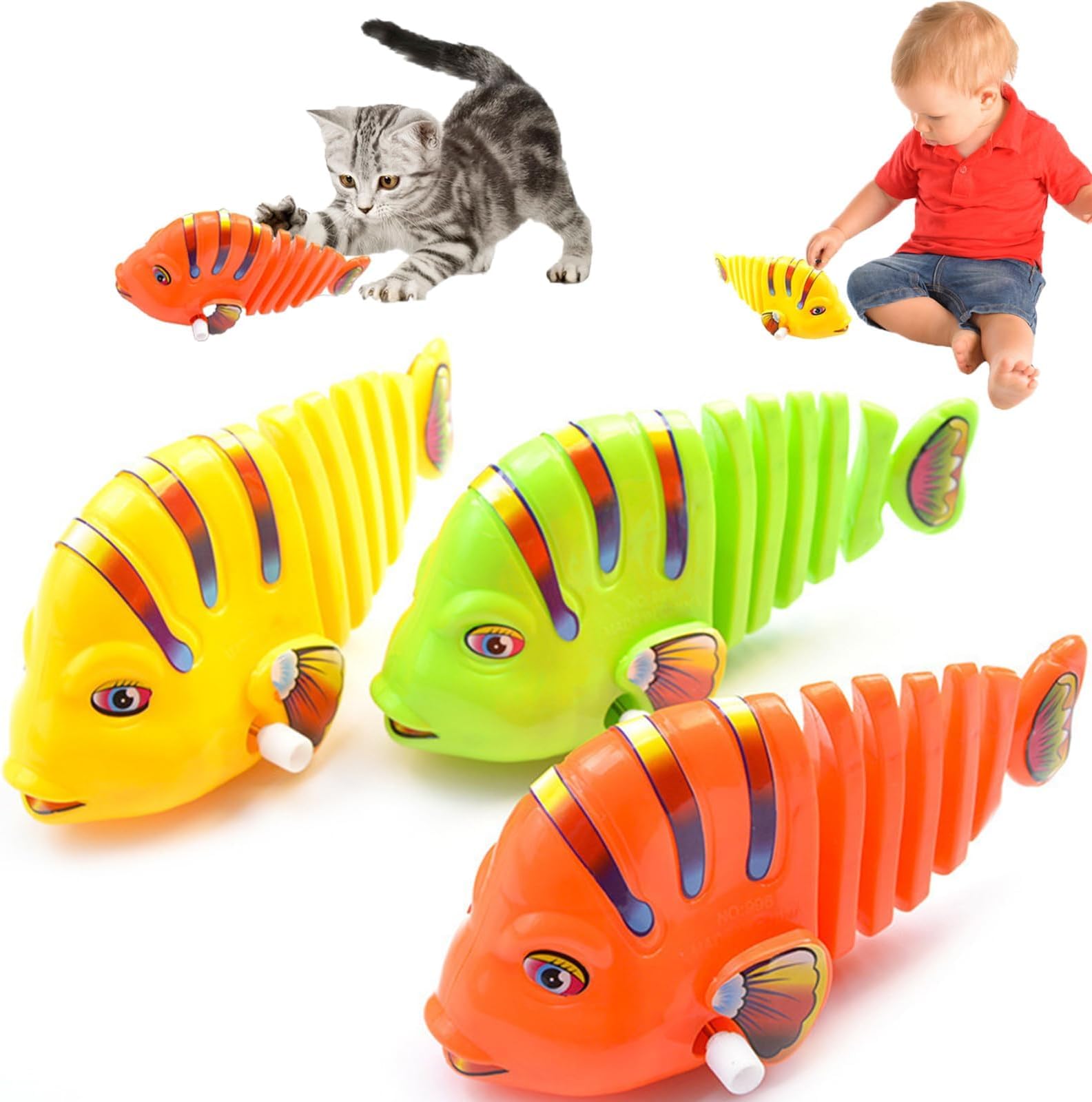3PCS Clockwork Swinging Cartoon Fish Toy, 360° Rotating Wind-Up Wiggle Plastic Toy, Creative Children's Toy (Random Color)