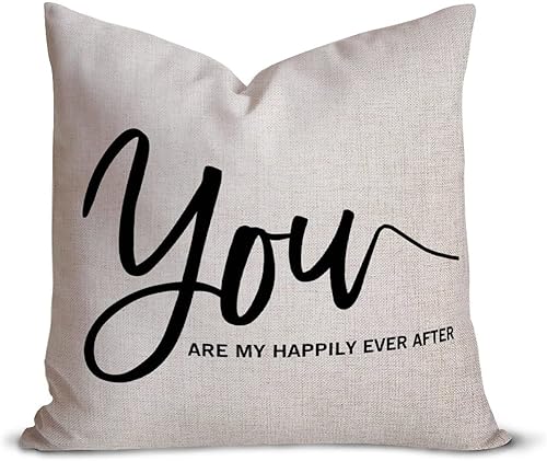 You are My Happily Ever After Quotes - Fundas de almohada decorativas de 22 x 22 pulgadas, funda de almohada de algodón y lino, divertida funda de