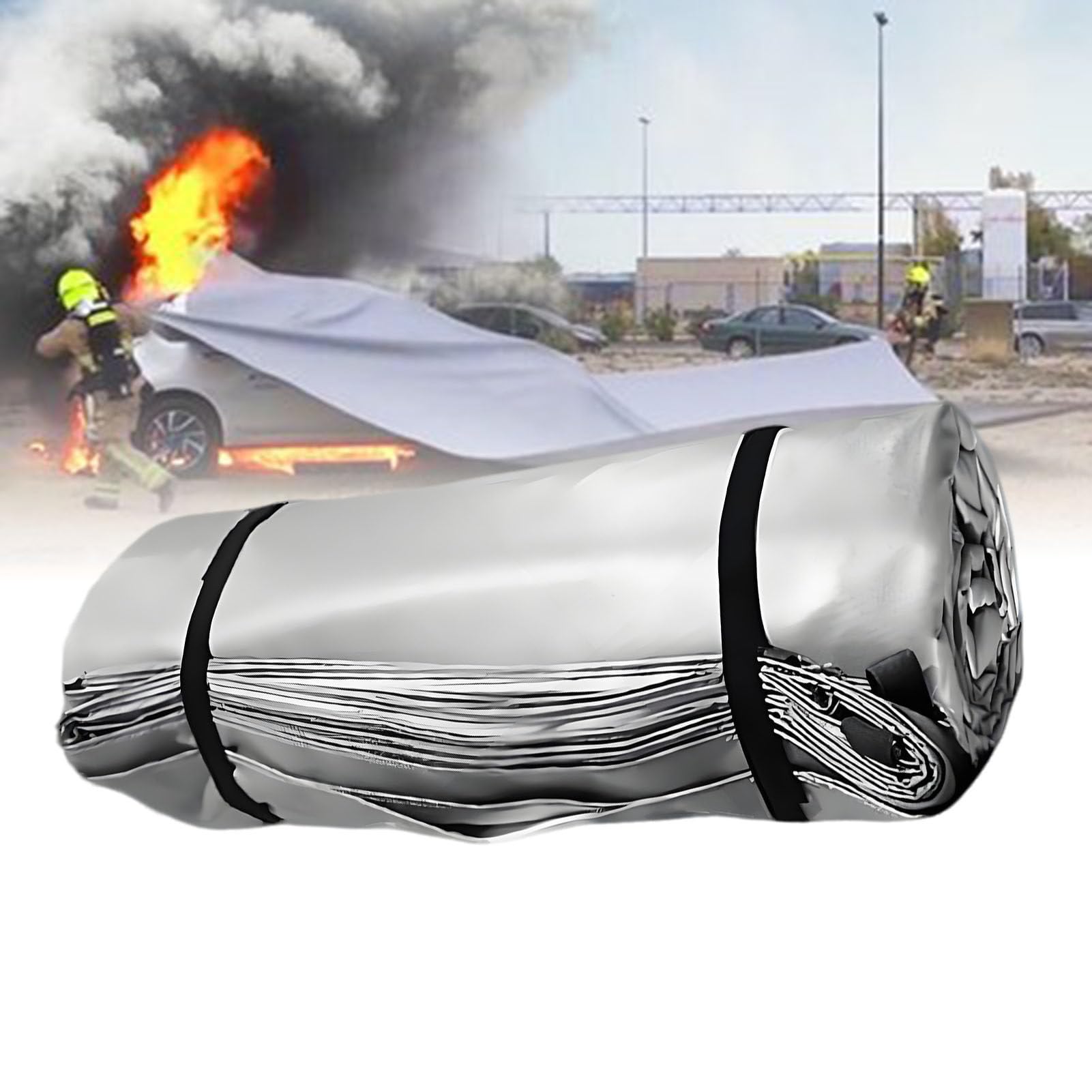 Manta contra incendios de emergencia, equipo de prevención de incendios de fibra de vidrio reutilizable para vehículos, herramienta de seguridad esencial para coches eléctricos, protección eficaz