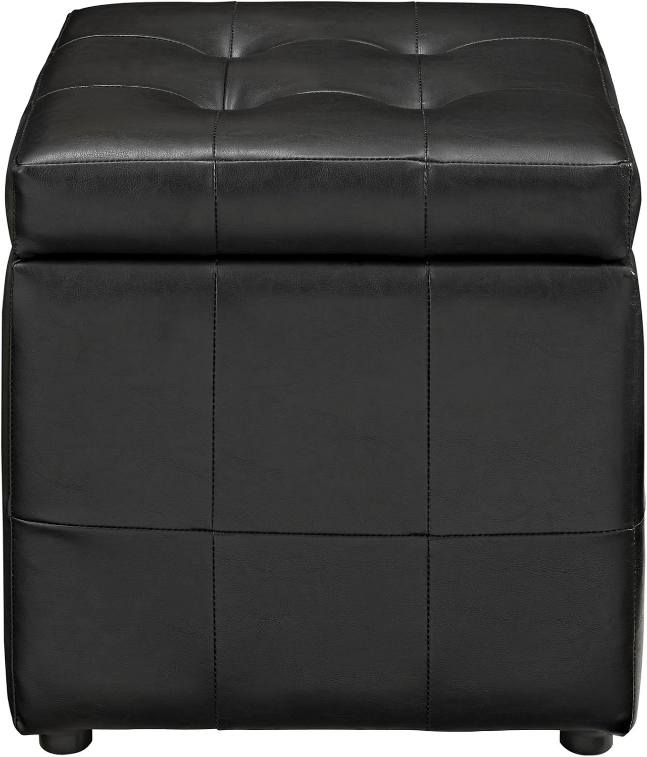 Modway Volt Tufted Faux Leather Square Storage Ottoman Cube In Black