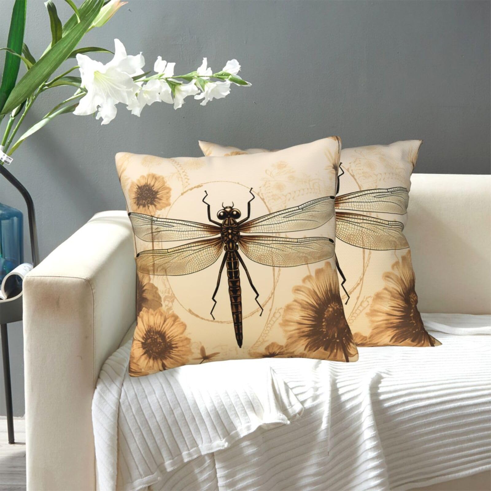FekiLoot Decorative Throw Pillow Covers Modern Farmhouse Pillowcase Double Sided Cozy Cushion Cover for Sofa Couch Bed 18"X18" Dragonfly On Sunflower