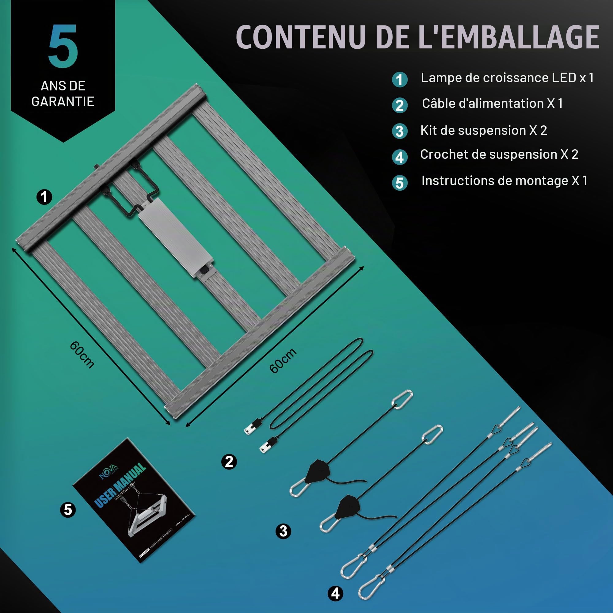 NovaGrove Lampe pour Plantes LED à Spectre Complet IR, 320W Lampe de Culture pour Growbox 90x90cm, Grow Light avec Dimmable & Daisy Chain, PR32(320W)