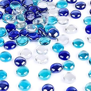 DomeStar 2LB Mixed Blue Flat Glass Marbles, Decorative Marbles for Vases Aquarium Pebbles Fish Tank Rocks Vase Fillers DIY...