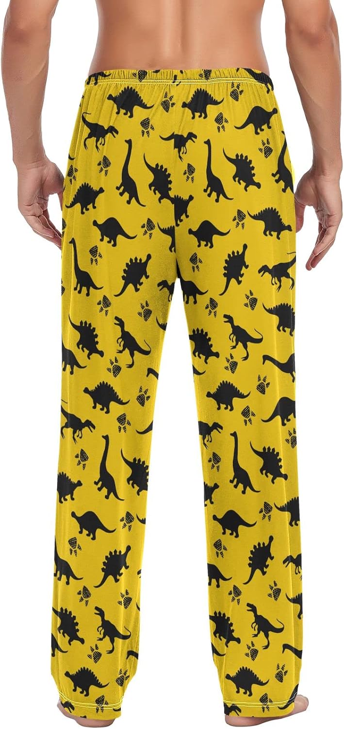 SUABO Pajama Pants for Men, Dinosaur Dino Animal Print Yellow Men's Separate Bottoms, Lounge Pants, Relaxed Sleep Pant - Image 3