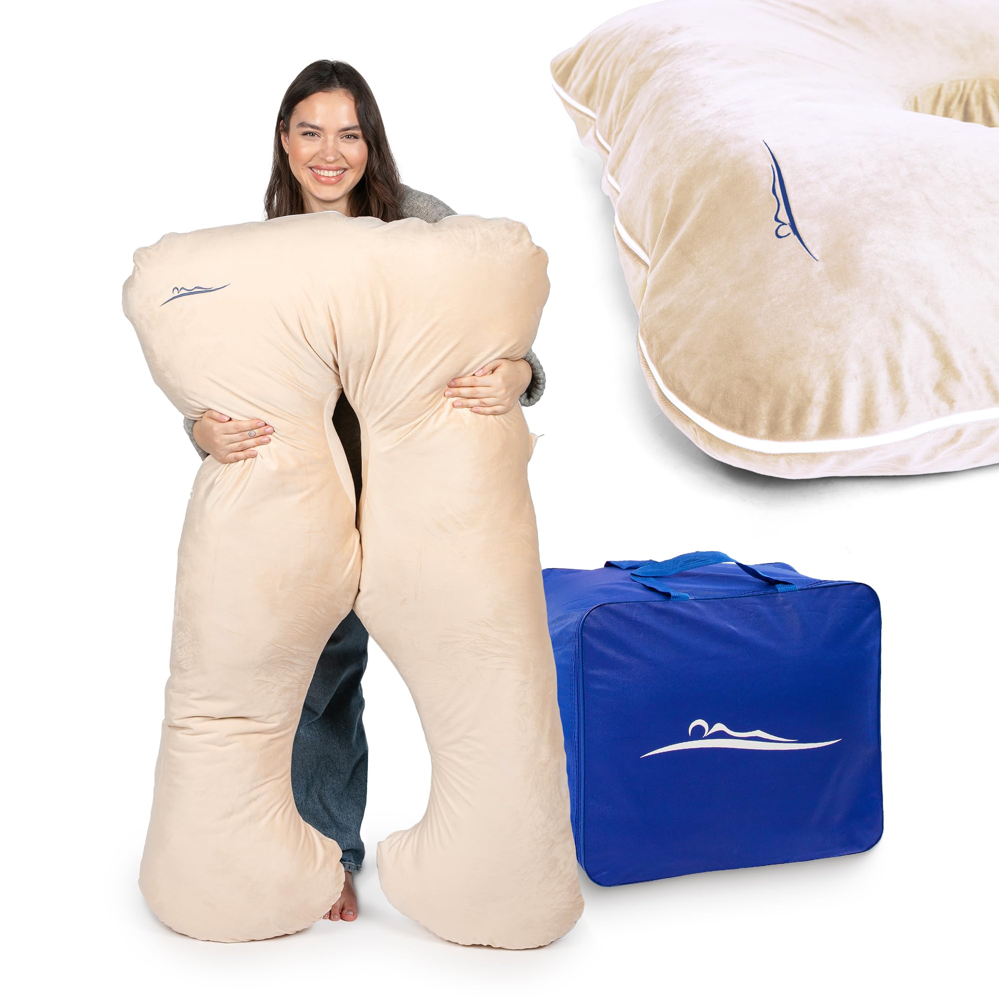 MKS Cuscino per chi dorme sul fianco con rivestimento, cuscino confortevole (100 x 150 cm), cuscino per dormire sul fianco, a forma di U, ergonomico, di alta qualità, con micropeluche (morbido), pesca
