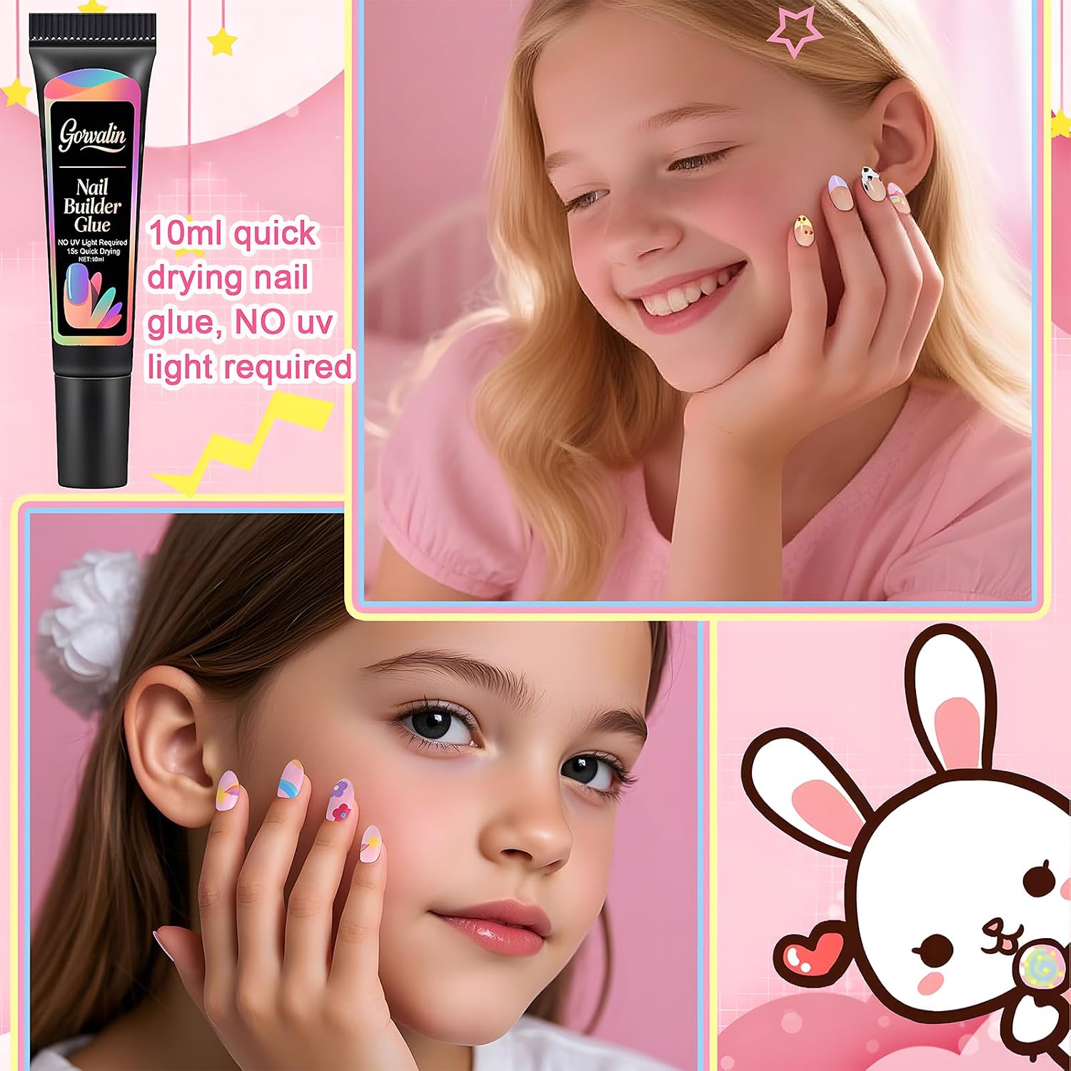Press on Nails for Kids Ages 7-12, 144 Pcs Colorful Nail Set with Nail Glue & Tools, DIY Manicure Kit for Dress Up & Birthday Party