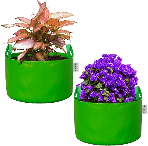 ORILEY Grow Bag Heavy Duty HDPE Plants Flower Growing Bags Floor Standing Mount Type for Home Garden Balcony Terrace Kitchen Nursery (Green, Round…