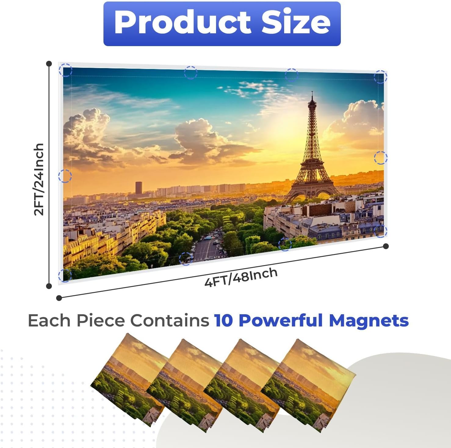 4 Pcs Fluorescent Light Covers for Ceiling Lights Eiffel Tower Paris Skyline Dawn Decorative Magnetic Classroom Light Filters 4x2 ft for Office Hospitals Home