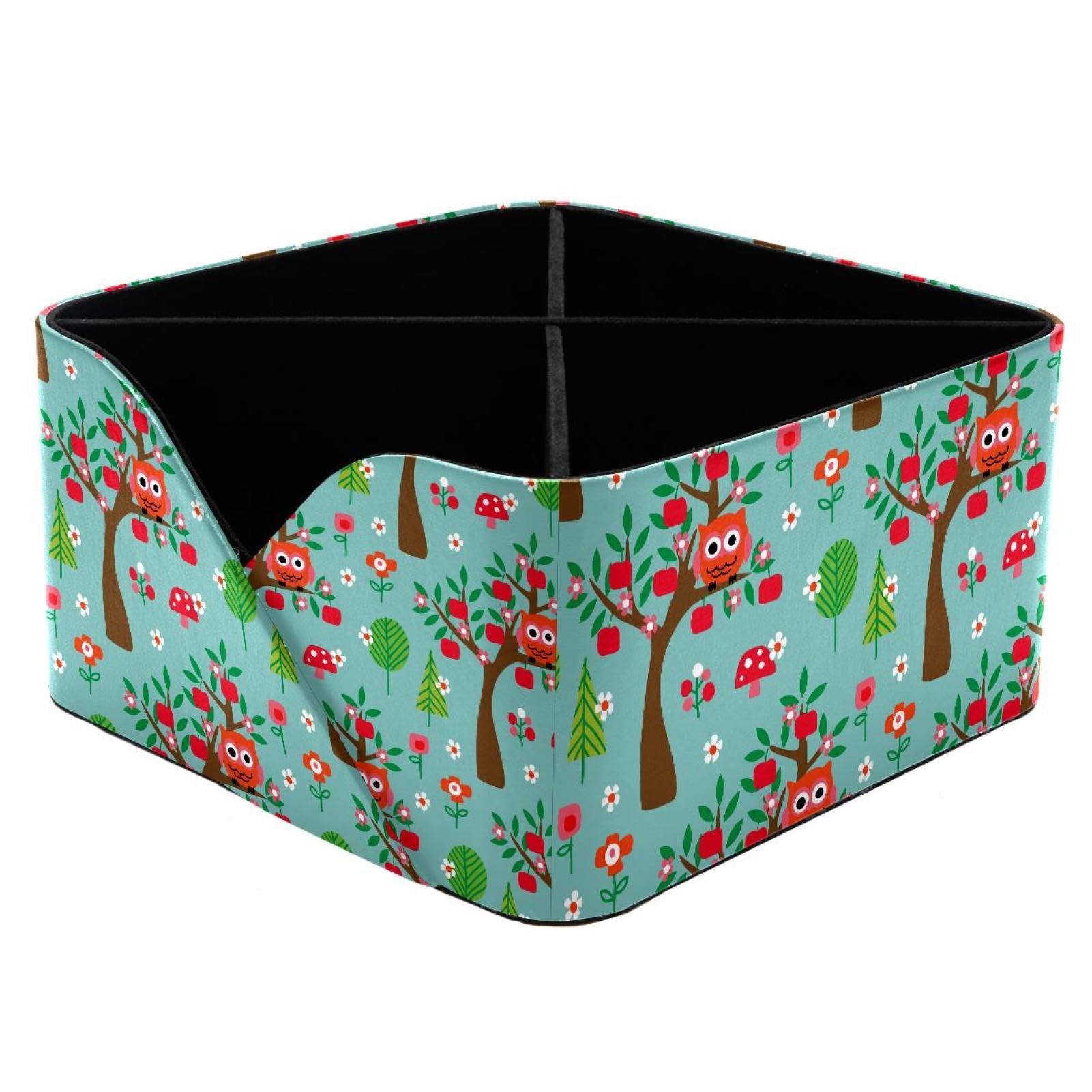 KengjuTesu Owls Sit Apples Trees Forest Flowers Cute Pattern Desktop Organizer Pen Holder, Rectangular Pencil Cup for Office, Study and Makeup Stations