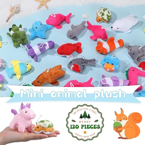 Miniatura 5 de 120 piezas de mini juguetes de peluche de animales pequeños a granel, lindos animales de peluche de la selva a granel, juguete de animales marinos,