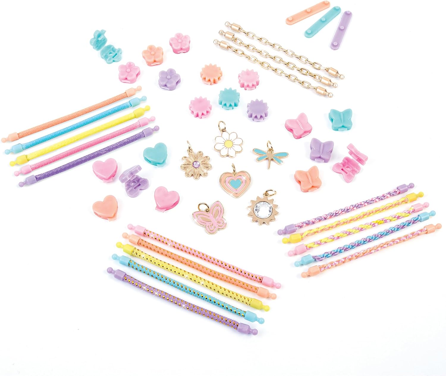 Make It Real: Linked Looks - 48pc DIY Bracelet Kit, Pastel Charms & Connectors, Mix & Match Styles, Cord Bracelet Jewelry Craft Set, Girls & Kids 6+