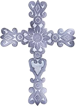 Castleore Easy Wall Hanging Home Decor Religious Christian Metal Cross for Wall | Best for Home, Office and As Gift | L 9.3* W 6.8 inch White Antique