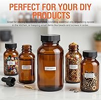 Vista 7 de PEKYBIO Paquete de 24 botellas de vidrio ámbar de boca ancha, capacidad de 3.4 onzas líquidas con tapa de rosca negra para aceites esenciales