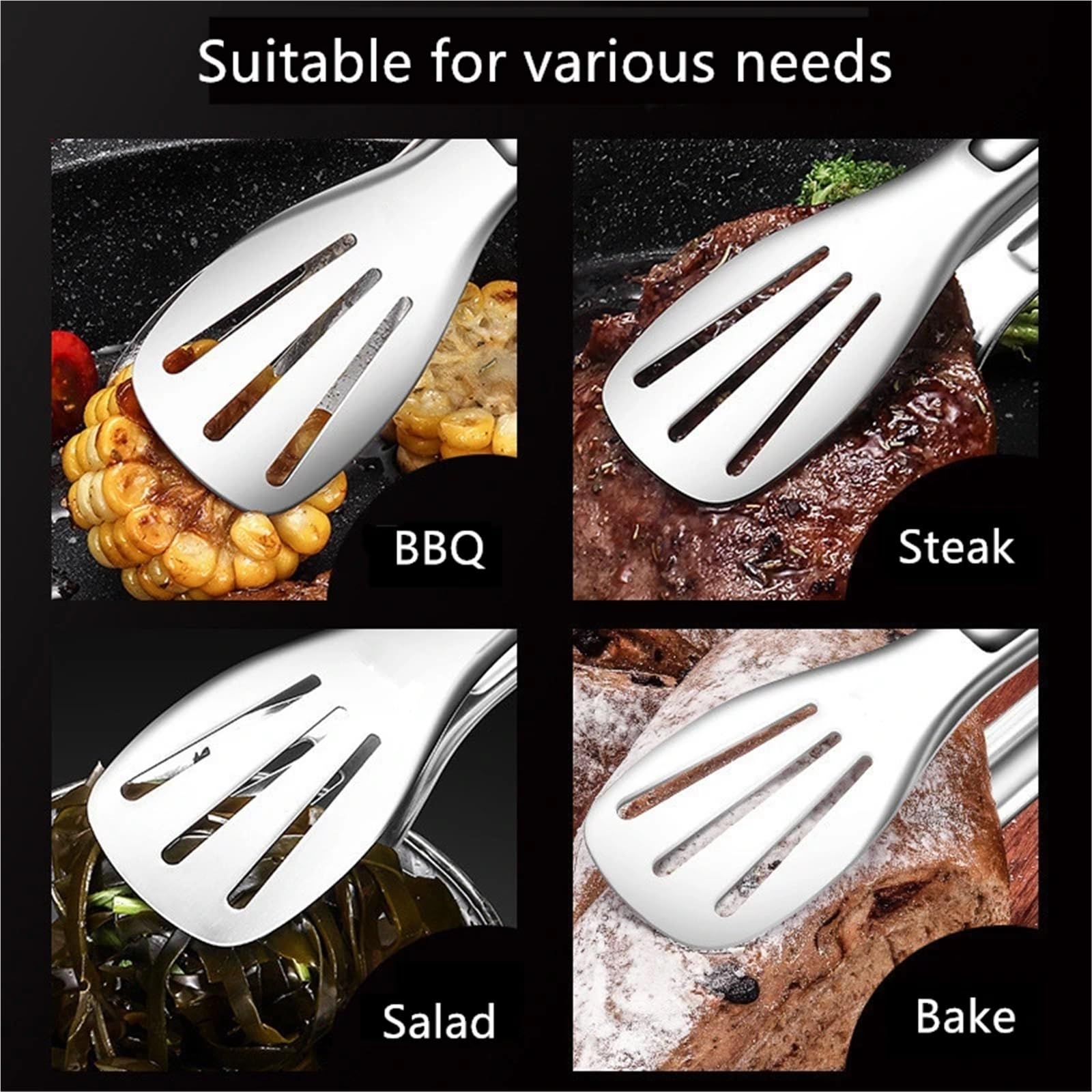 Pinzas Cocina 3 unids/set pinzas for alimentos de acero inoxidable pinzas for barbacoa carne ensalada filete comida pinza for servir pinzas largas for barbacoa pinzas for cocinar utensilios de cocina