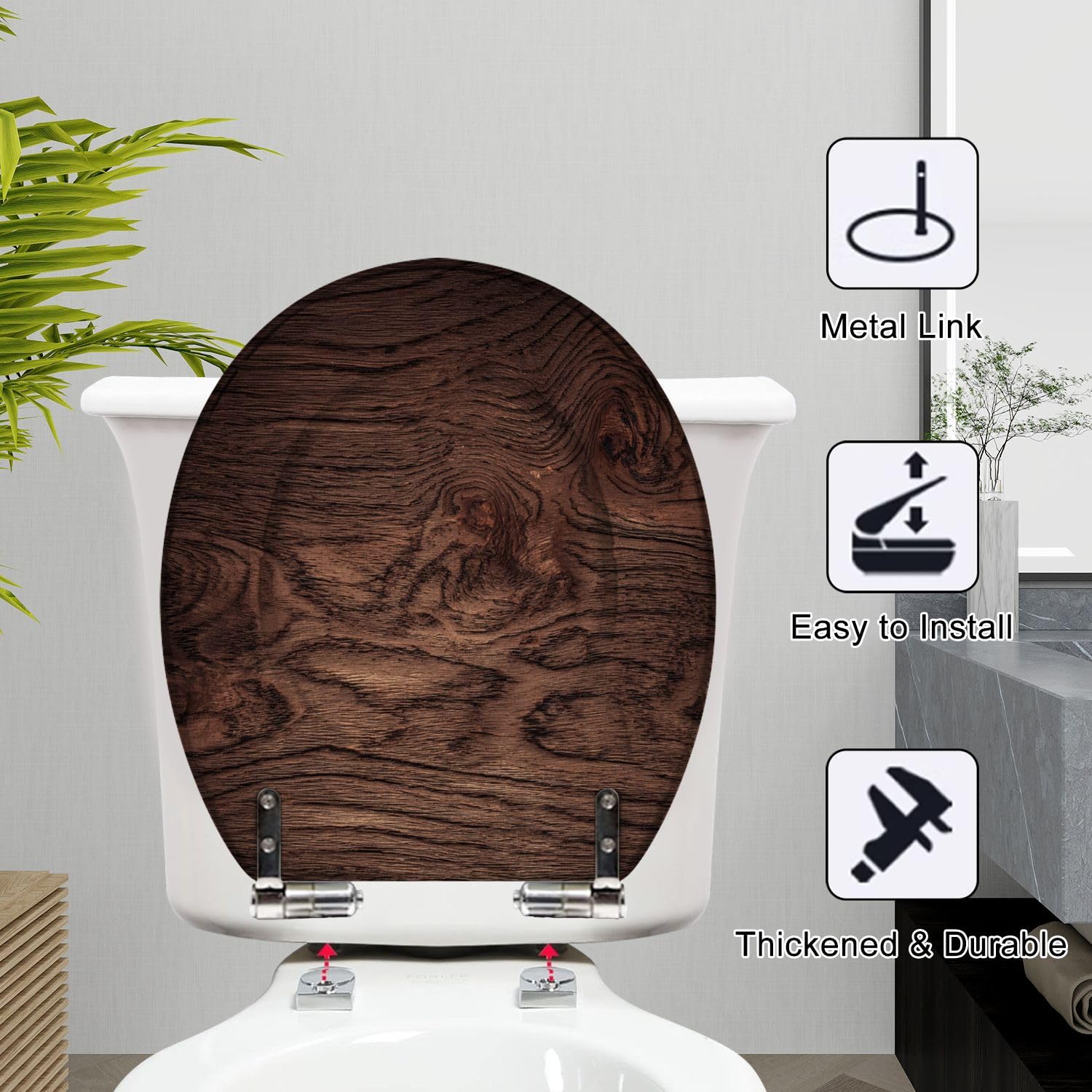 Asiento de inodoro de resina de madera oscura para baño