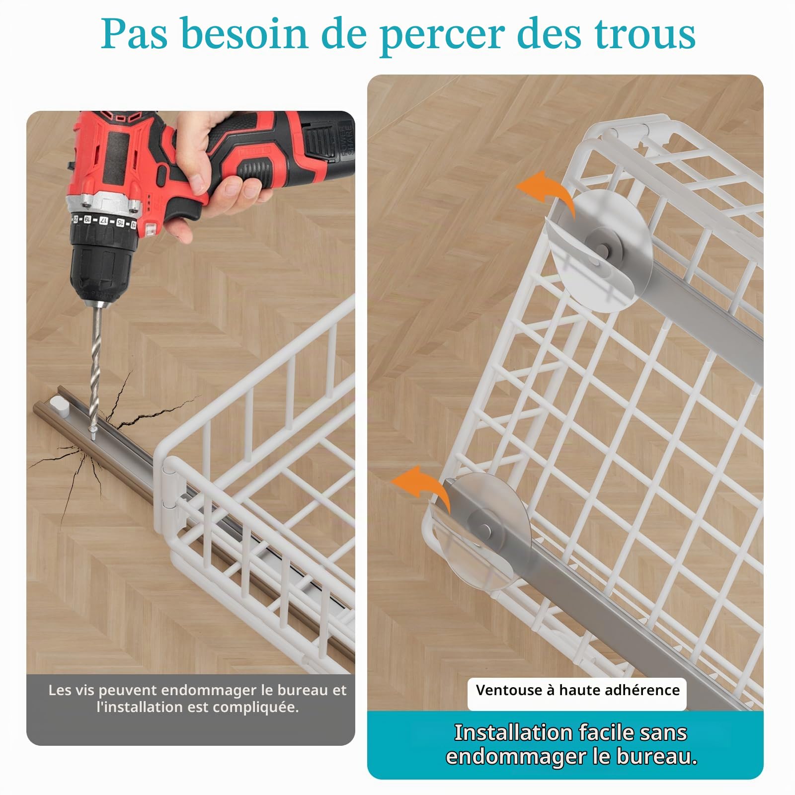 2 Pièce Tiroir Rangement Cuisine Placard, 39.5×23.5×19.5cm, Blanc | Panier Coulissant Adhesif,Organiseurs d'Armoires,Organisation de Placards, Facilité D'Installation,Schubladen Organizer