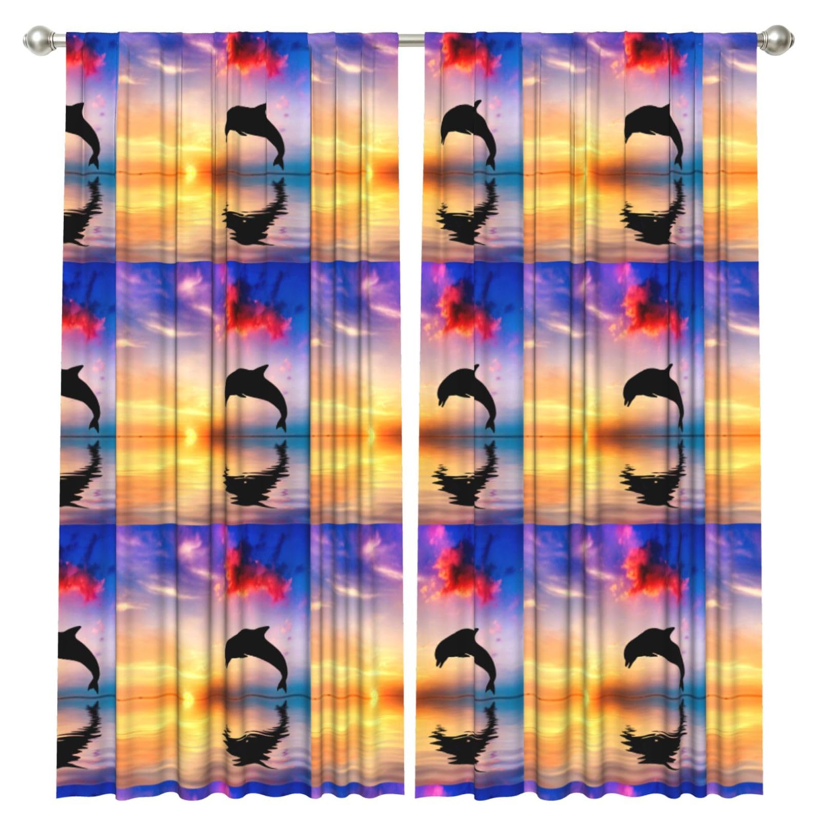 InOmak Dolphin Jumping, 2 Panels Window Curtains 52 x 84 Inch Blackout Curtains for Living Room Bedroom