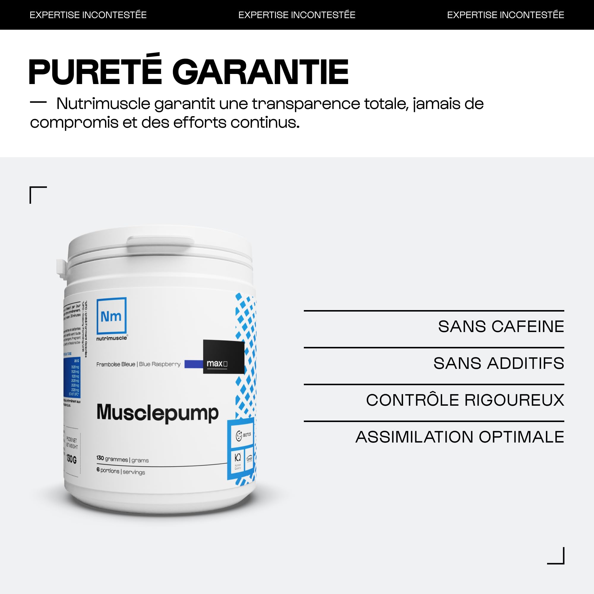 Nutrimuscle Pré-workout Musclepump 300 g Framboise Bleue | Pré-Workout mix BCAA, Arginine, Citrulline, Beta-Alanine - Congestion Musculaire - Booster Puissant - Musculation - Sport