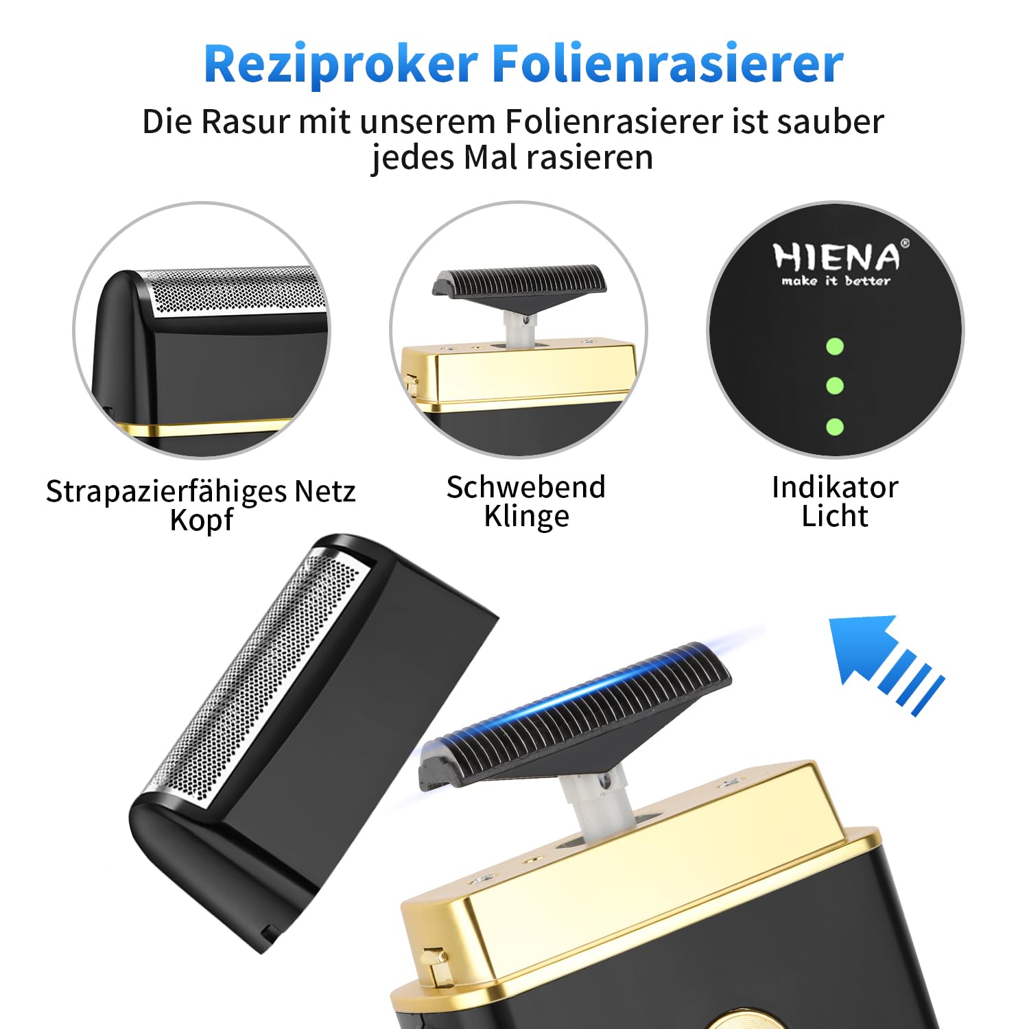 HIENA PRO Profi Haarschneidemaschine Set für Männer, Schnurloses Haarschneider, Barttrimmer, Folienrasierer Set, USB Wiederaufladbares Komplettes Elektrischer Haarschneide-Kit mit 8 Führungskamm