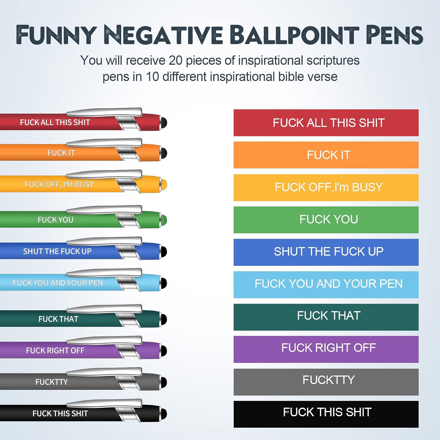 Teling 20 Pcs Snarky Office Funny Ballpoint Pens Motivational Rude Quotes image 4