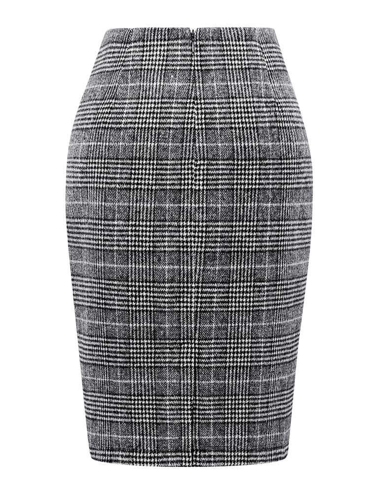 Idealsanxun Gonne scozzesi da donna autunno inverno, lunghezza al ginocchio, gonna in lana a tubino, con spacco