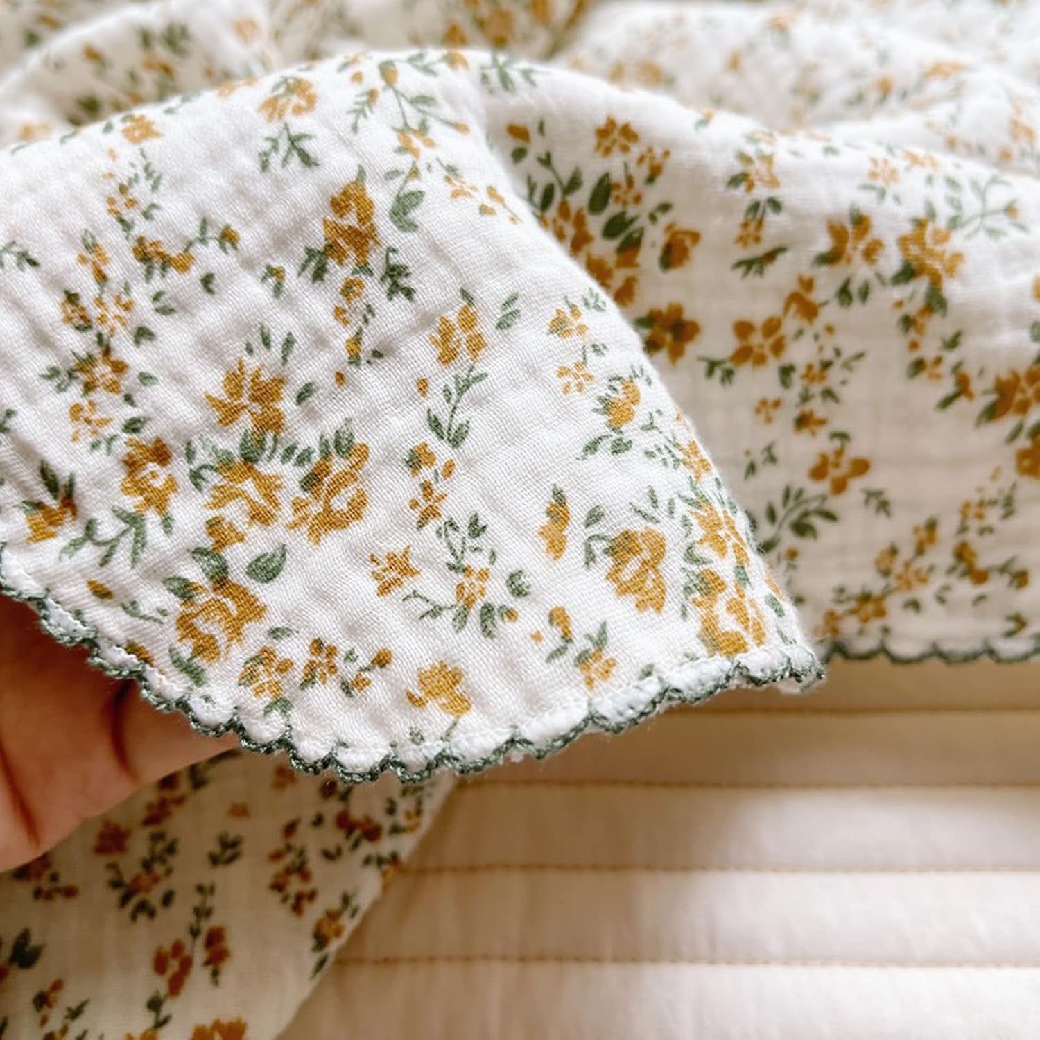 MKXI Muslin Blanket 100% Cotton Lightweight Summer Quilt for Toddler Yellow Floral Baby Swaddling Blankets Pretty Flower Pattern Nursery Blankets
