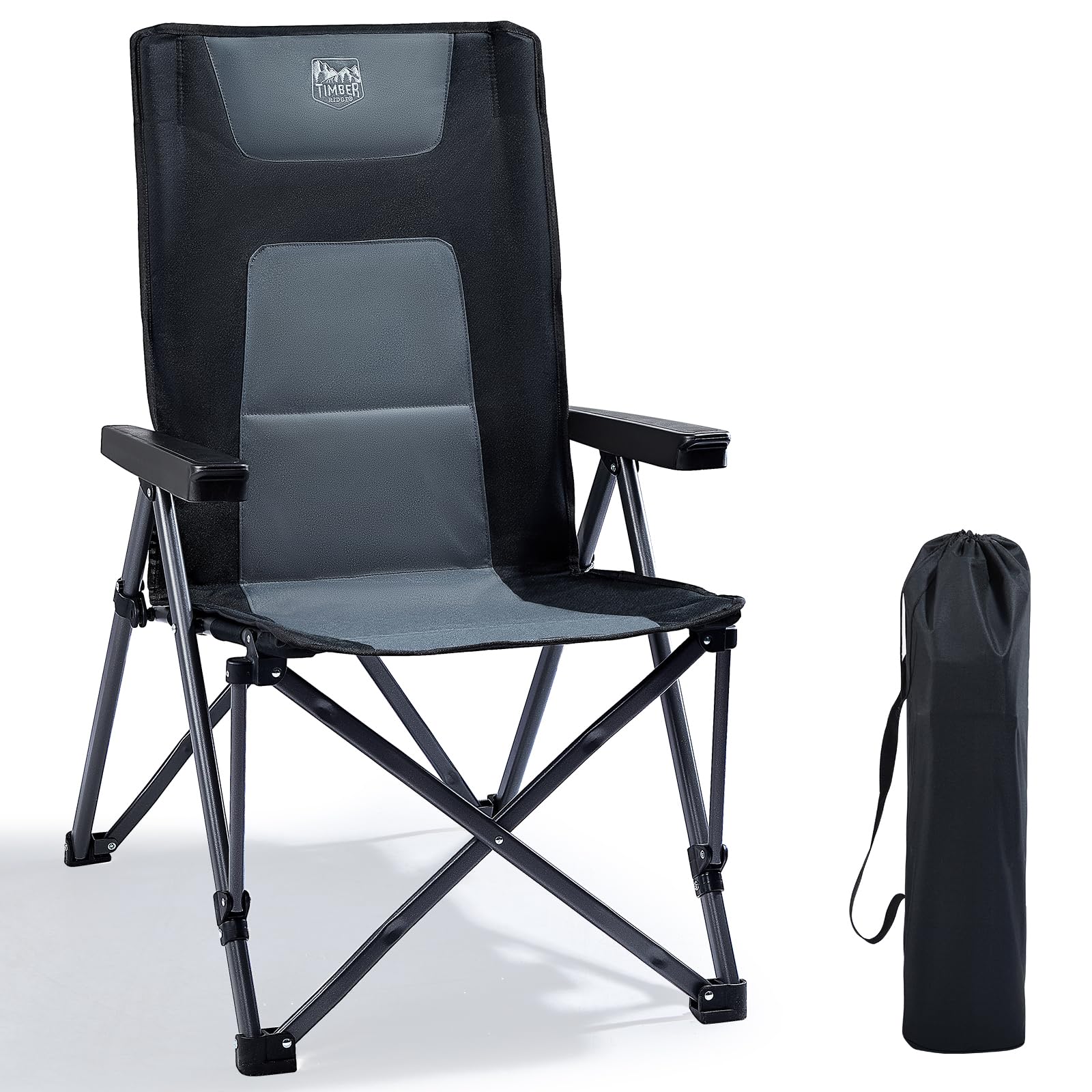 TIMBER RIDGE Folding Camping Chairs for Adults 260kg Capacity, Oversized Foldable Padded Heavy Duty Garden Chair with Adjustable Backrest, Portable Beach outdoor Picnic Dining Recliner