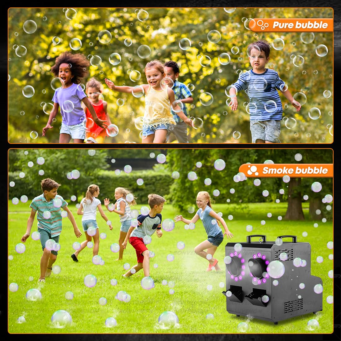 Bonvenon Bubble Fog Machine,900W Bubble Blower with 24pcs LED Lights,Bubble Smoke Maker with 3pcs Fuel Tanks for DJ Wedding Party Christmas Halloween Festival
