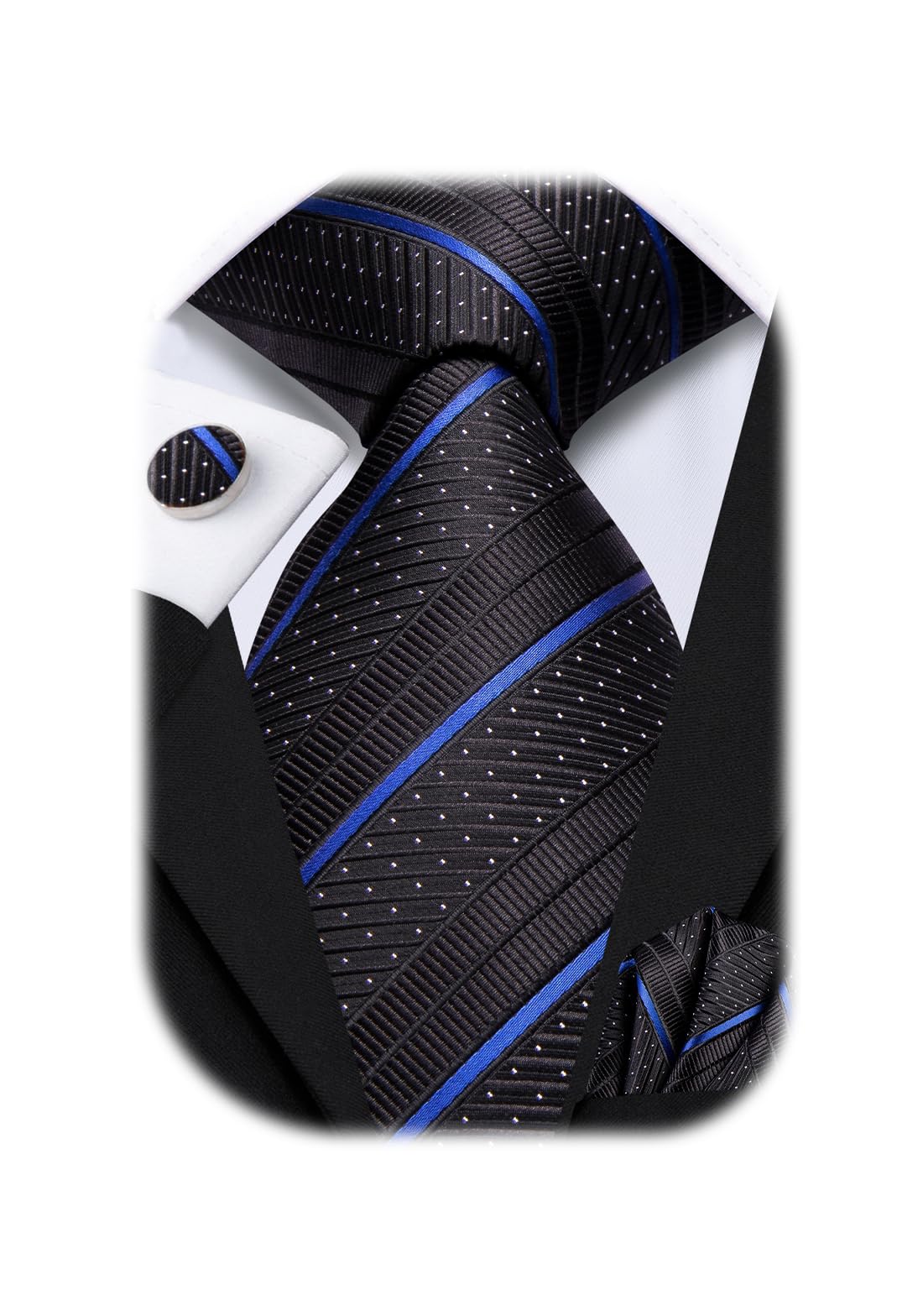 Hi-Tie Mens Plaid Ties Classic Paisley Necktie with Handkerchief Cufflinks Set Business Stripe Tie