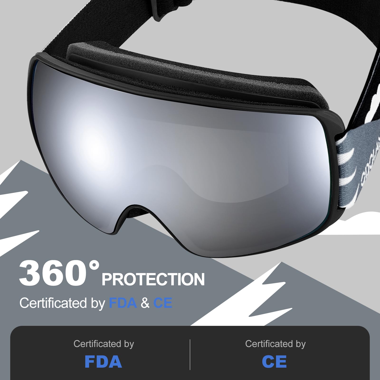 Odoland Occhiali da Sci Maschera da Snowboard per Bambini-Anti-UV400, Anti-appannamento, Antivento, Occhiali di Protezione con Grande Lente OTG Sferica Impermeabile