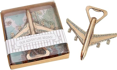 Youkwer - 24 piezas de abrebotellas de avión esqueleto, con texto en inglés "Our Adventure Begins", embalaje exquisito para recuerdos y decoraciones