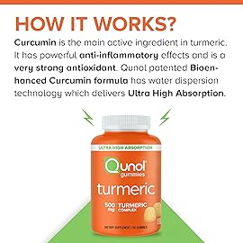 Qunol Turmeric Gummies, Gummy with 500mg Turmeric Curcumin, Joint Support Supplement, Ultra High Absorption Tumeric Curcumin, Vegan, Gluten Free, 90 Count