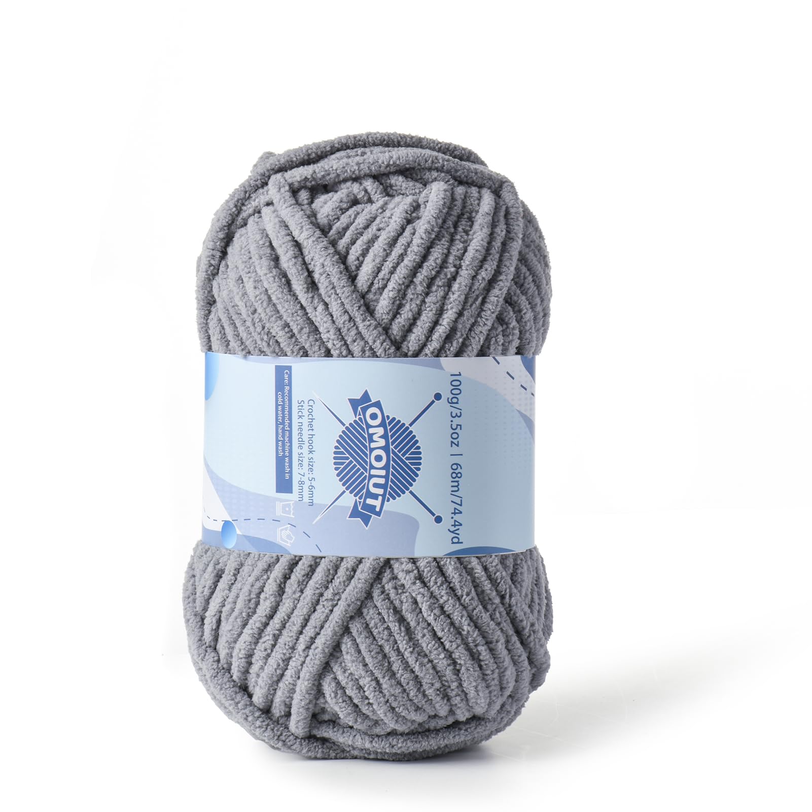Chunky Chenille Yarn for Crocheting, Baby Yarn for Crocheting Soft Blankets, Bulky Yarns for Crochet Amigurumi, 100g (74.3yds) Fluffy Velvet Yarns for Hand Knitting (Light Gray)