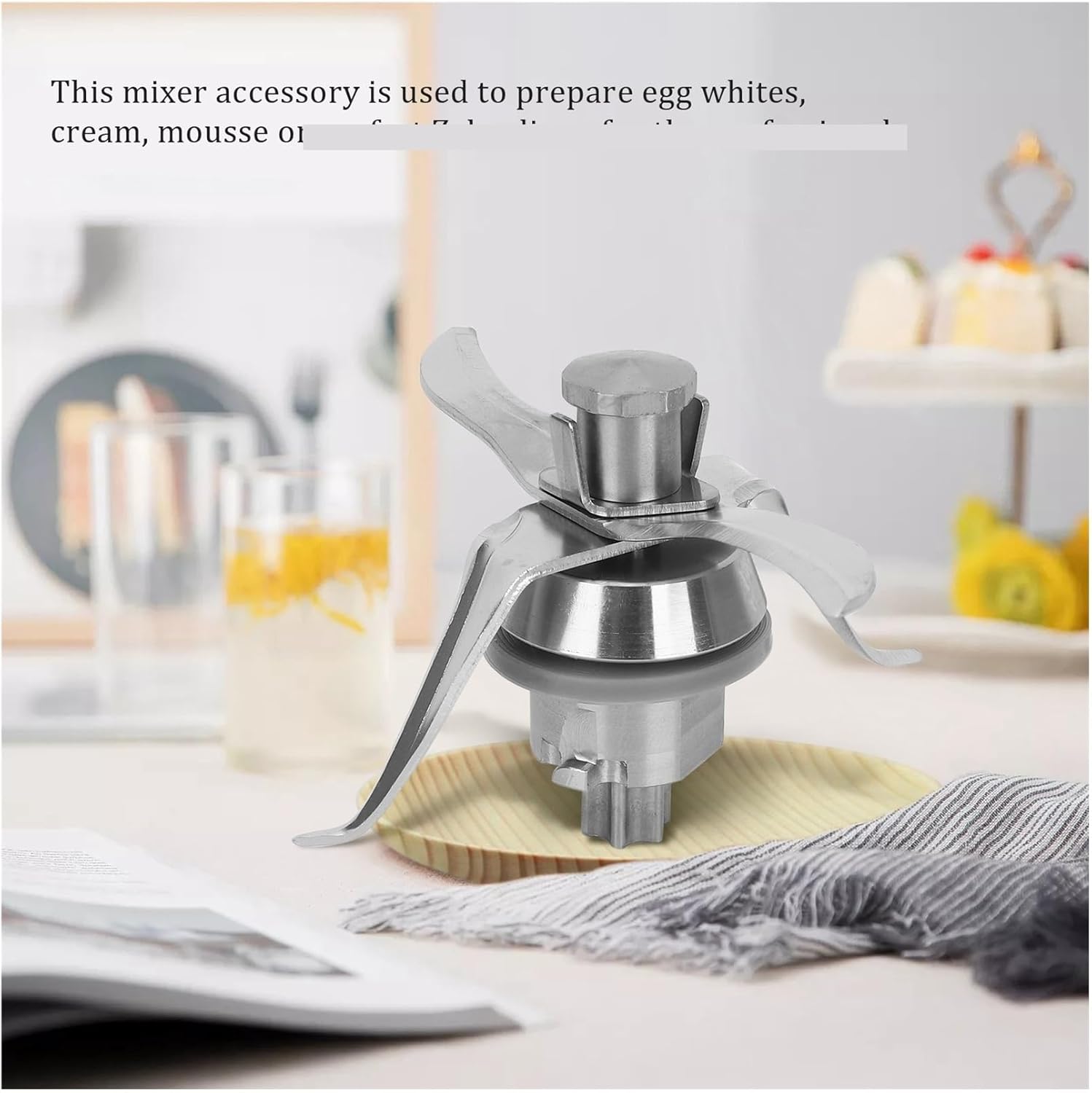 Compatible for Vorwerk Thermomix TM21 Food Processor Accessories, Compatible for Butterfly Shaped Mixing Stick and Stainless Steel Mixing Knife Set, Cleaning Brush