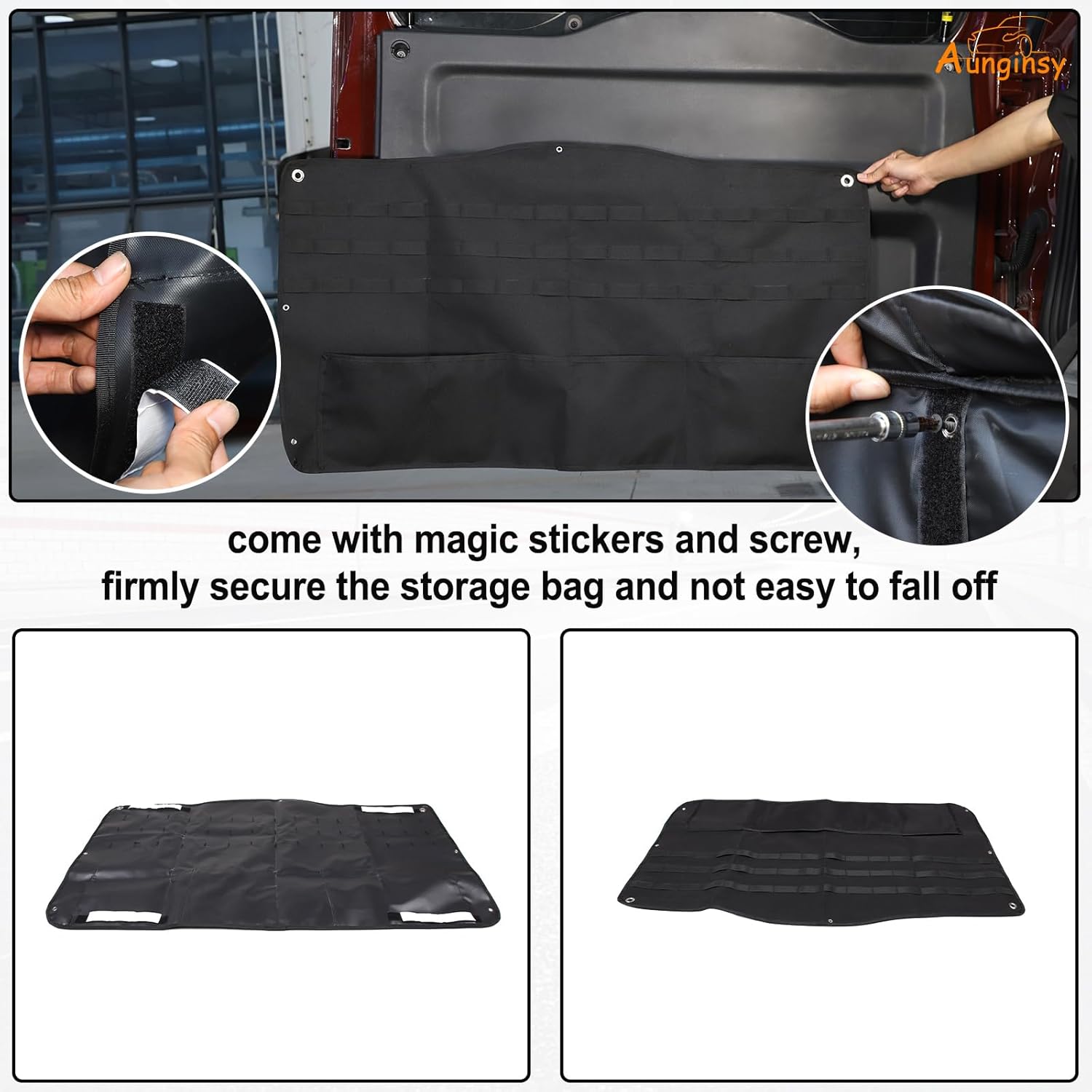 Aunginsy Tailgate Storage Bag Compatible with Toyota FJ Cruiser 2007-2024 Rear Tailgate Trunk Organizer Back Door Panel Hanging Storage Pockets Box Multi-Compartment Oxford Cloth Expansion Accessories