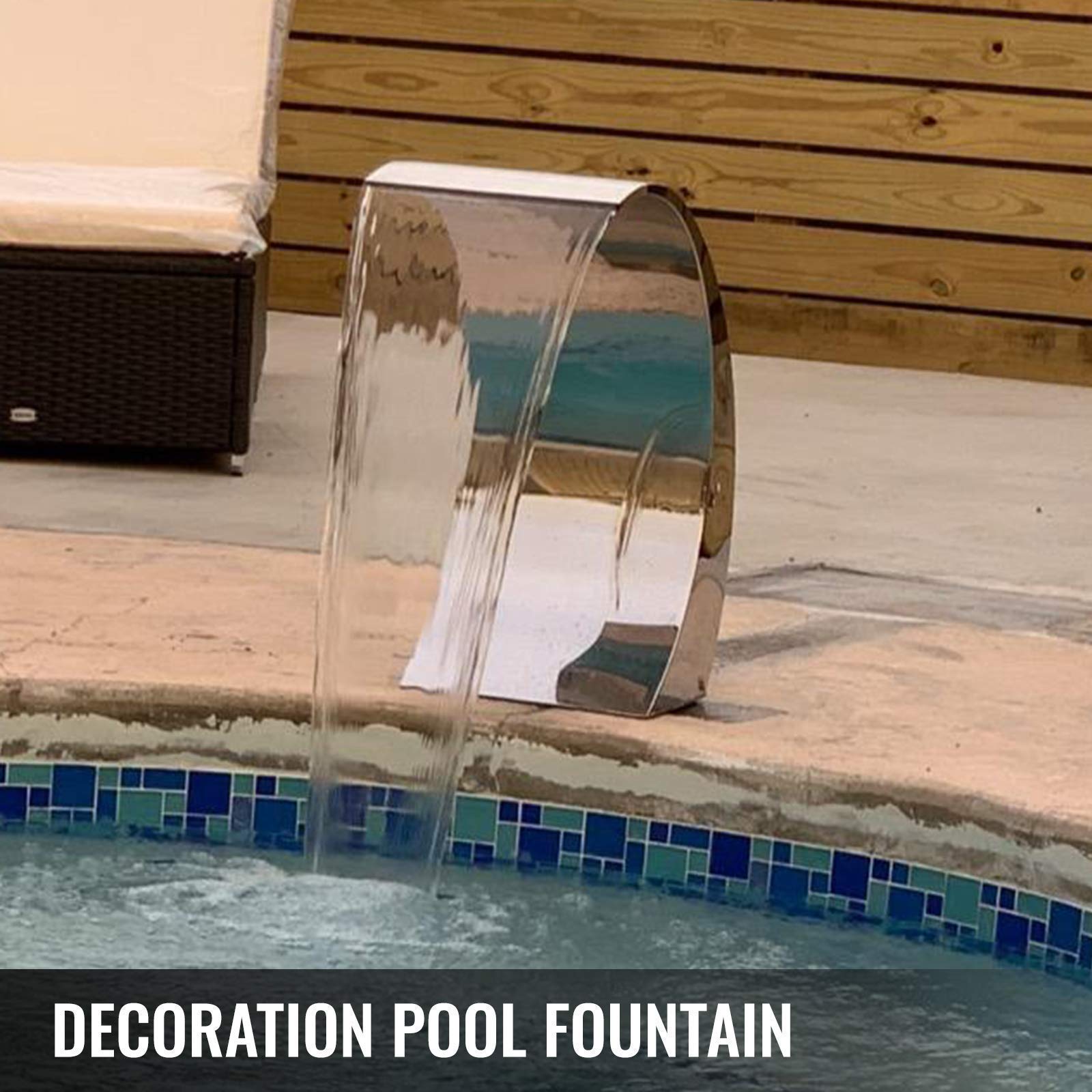 Fontaine Cascade pour Piscine, élément décoratif extérieur en Acier Inoxydable 304 pour piscines enterrées et bassins de Jardin, avec Chute d'eau.