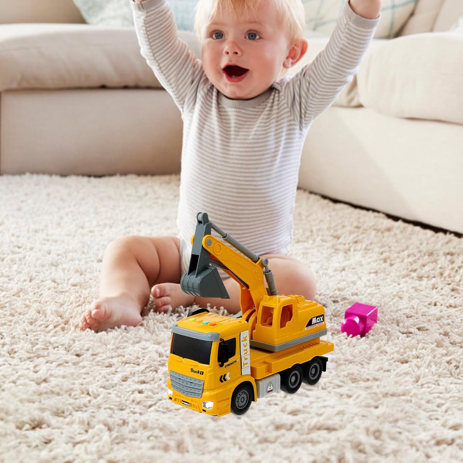 Excavator with Light and Music Inertial Construction Truck for Boys Years Old Plastic Engineering Vehicle Model Promotes Creativity and Color Recognition Safe Smooth Surface Design