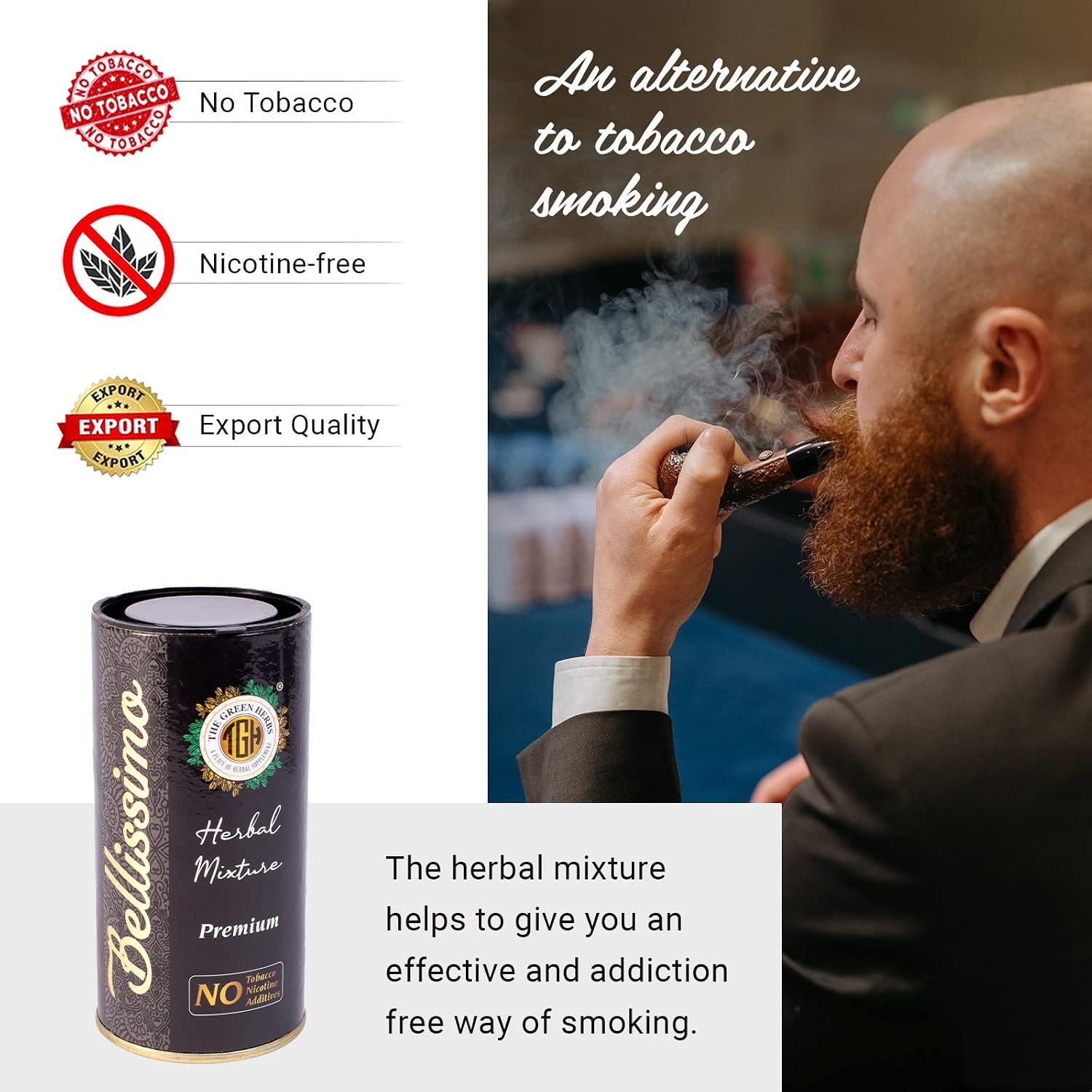 Bellissimo Herbal Smoke Mixture, Tobacco & Nicotine Free Smoking Blend, Tobacco Alternatives to Quit Smoking, Premium Flavour, Roll Your Own Smoke Herbal Filter Dhoompan, 1 Pack, 1oz/30gm