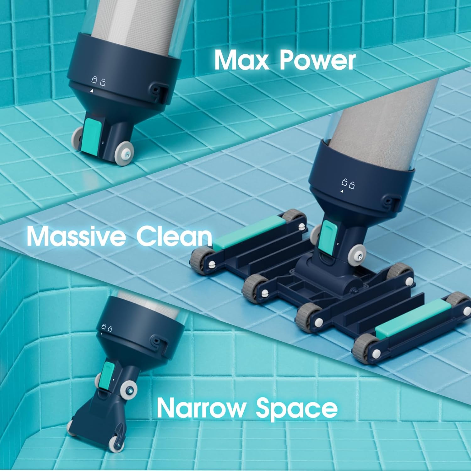 Heavy Duty Handheld Pool Vacuum - 18.9GPM Powerful Suction, 25µm Ultra Fine Mesh Filter for Smaller Debris, 14'' Wide Vacuum Head, 60mins Running Time (Blue)