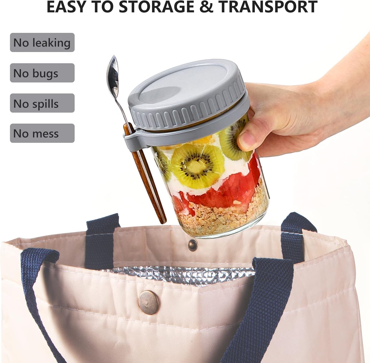 Glass Overnight Oats Containers - Leak-Proof & with Spoons -3