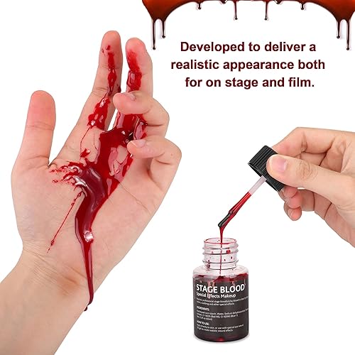 Miniatura 2 de Sangre falsa de escenario, 2.2 oz de sangre falsa comestible efecto realista, maquillaje de sangre pegajosa para ojos, goteos, dientes, boca, nariz,
