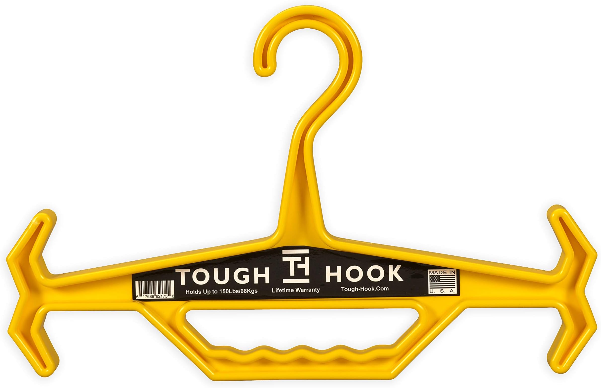 Tough Hook Original Heavy Duty Hangers – The Superhero of Hangers USA-Made, Anti-Slip ABS Resin Tactical Hanger for Police Gear, Scuba Gear & Dive BCD – DuraResin 200-lb Cap Wetsuit Hanger, 1 Yellow