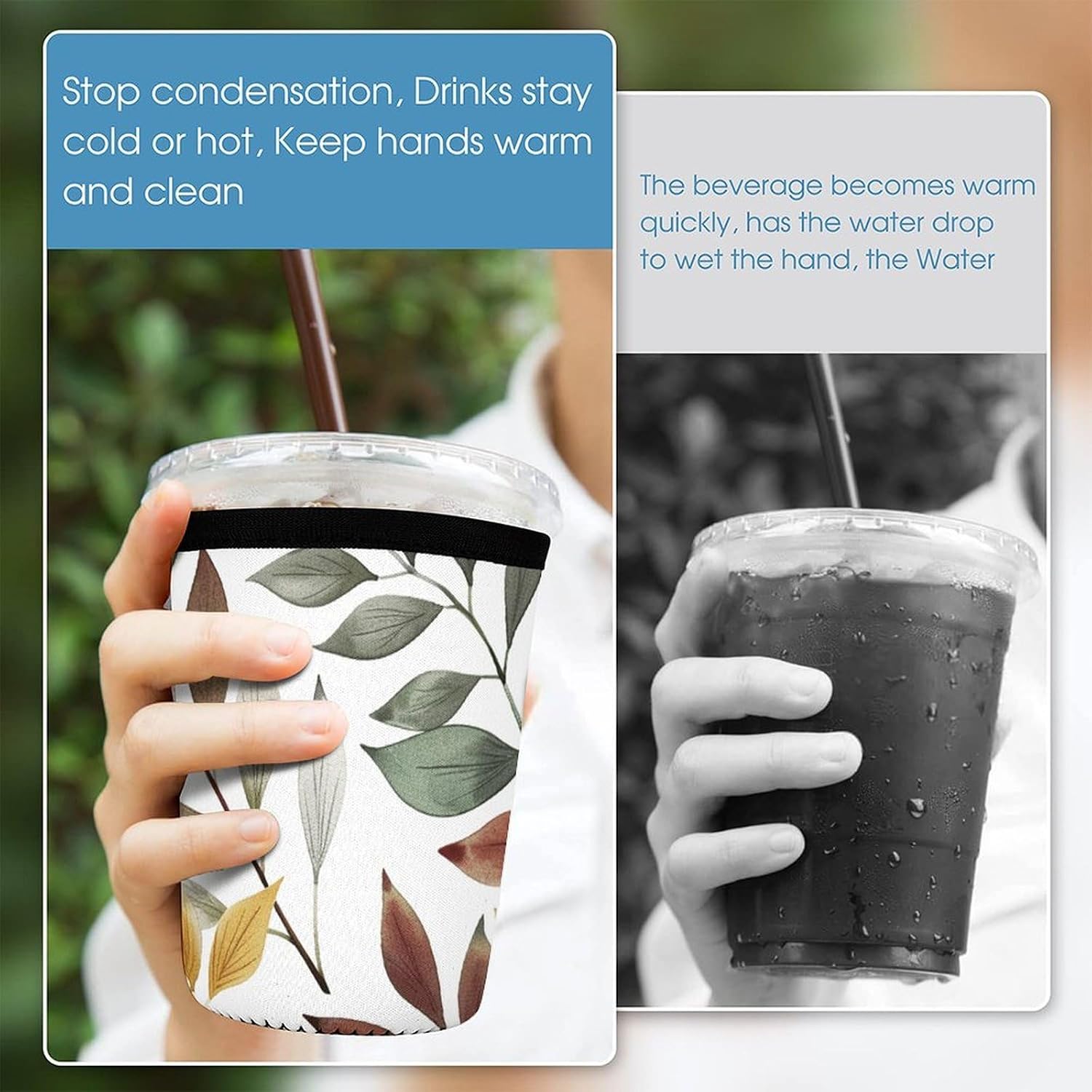 3 Pack Neoprene Cup Sleeves, Stretchy Reusable Drink Cup Cover Universal