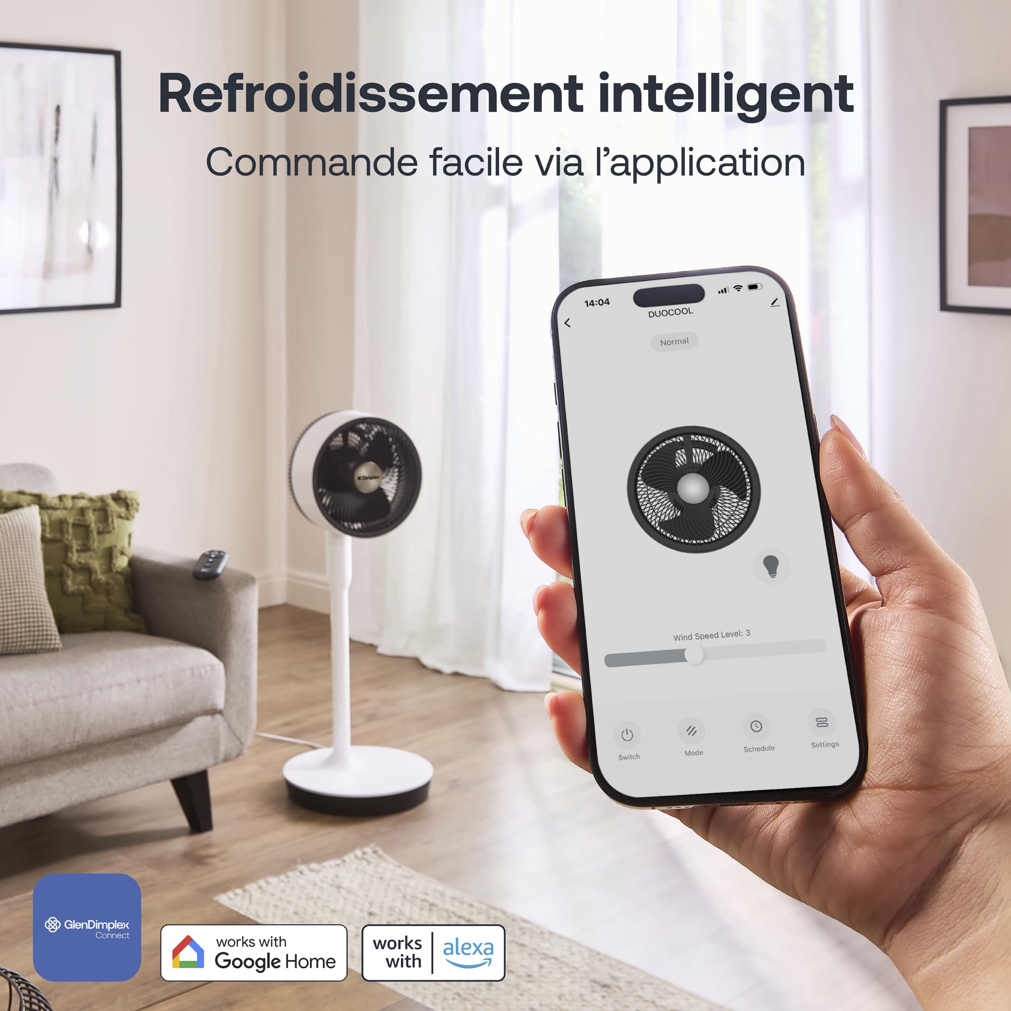 DIMPLEX DUOCOOL Smart Ventilateur 2-en-1 sur Pied & de Table Blanc, 5 Vitesses + Turbo, 20 m, 36 dB, App, Google Home & Alexa, Télécommande