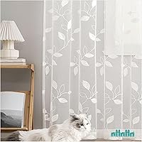 Vista 5 de NHNHN Juego de 2 paneles de cortinas traslúcidas de 63 pulgadas de largo, paneles de cortina de gasa semitransparentes bordados, cortinas