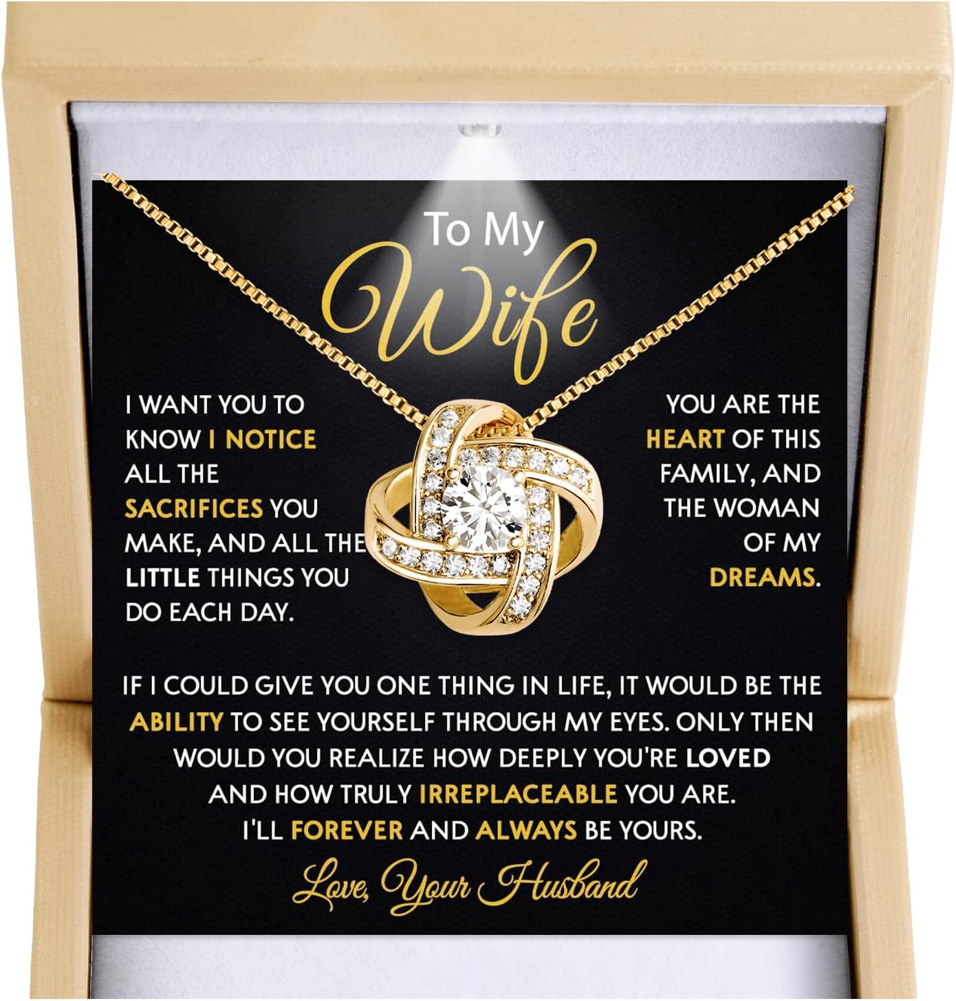 Larvincy To My Wife Necklace from Husband With Heartfelt Message & Elegant Box - Soulmate Necklace for Women, Romantic Jewelry Gift for Her On Birthday, Anniversary