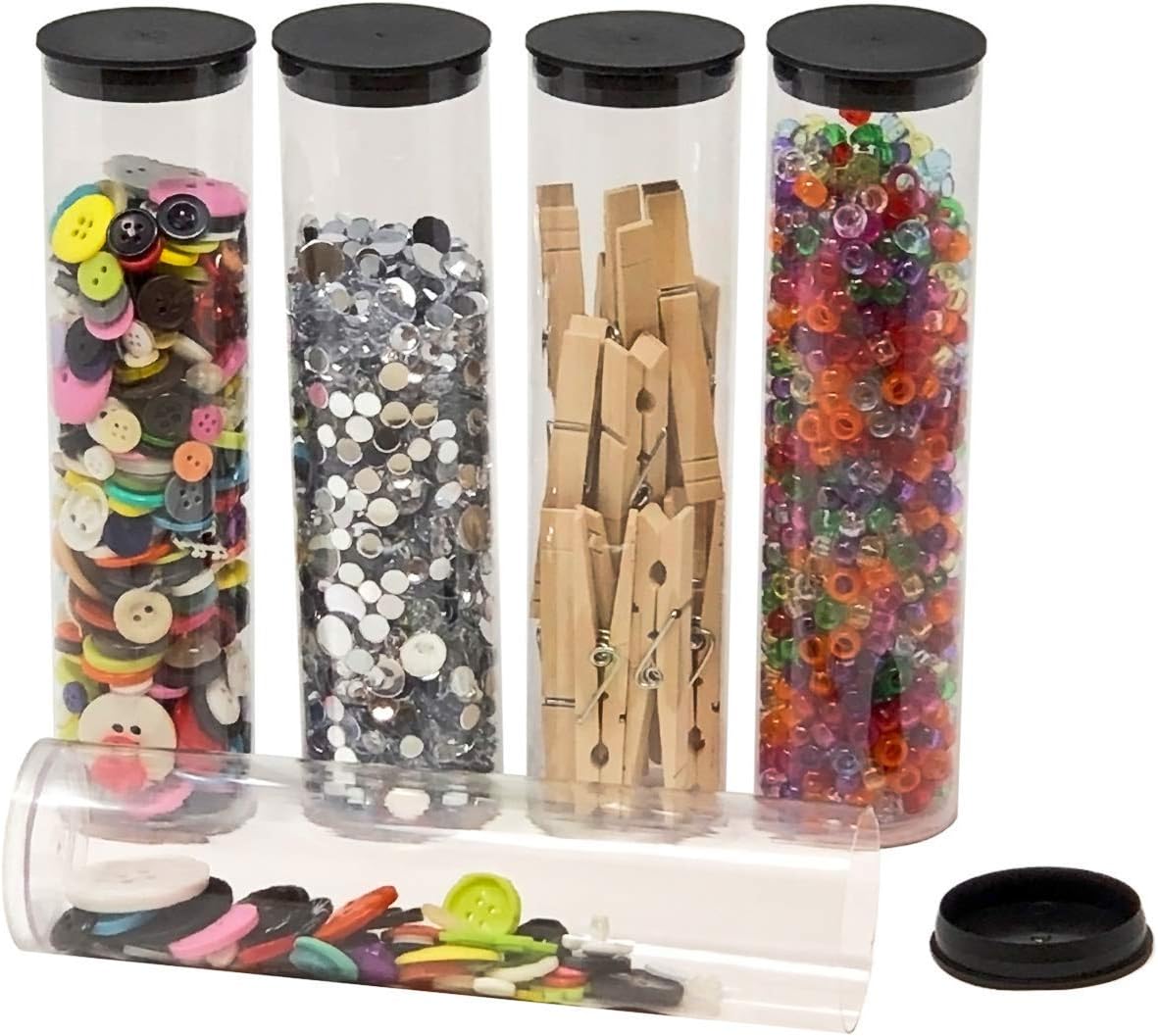 Prestige Import Group - 1.75" x 8" Transparent Clear Plastic (PETG) Storage Tubes with Black Lid - 5 Pack